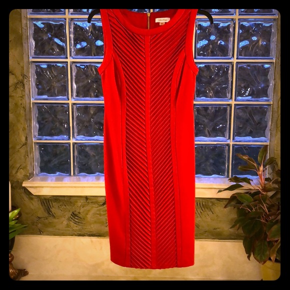 Calvin Klein Pleated Red Midi Dress - Picture 2 of 4